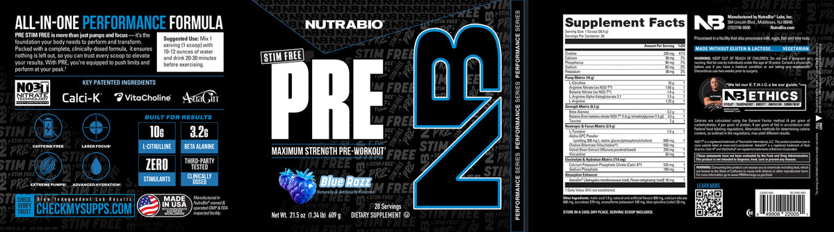 Nutrabio 無咖啡因運動前營養補充品